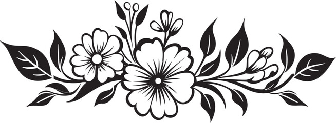 Fototapeta premium Ink Noir Bouquet Monochrome Floral Logo Icon Design Elegant Petal Scrolls Intricate Black Vector Emblems