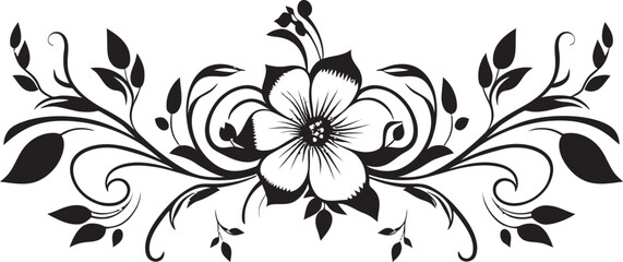 Darkened Blossoms Black Vector Floral Emblems Graphic Garden Monotone Hand Drawn Florals