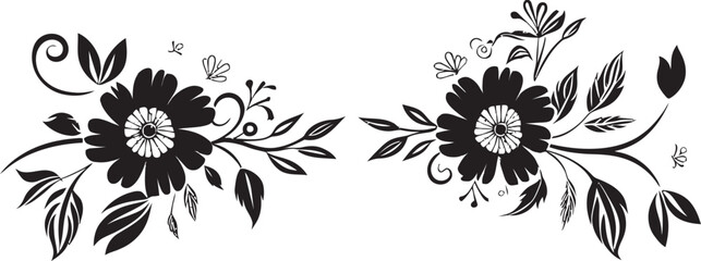 Midnight Petal Craft Black Botanical Iconic Designs Floral Noir Mastery Inked Vector Logo Elegance