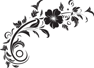 Black Blossom Elegance Vector Floral Iconography Noir Garden Whimsy Inked Floral Emblem Designs