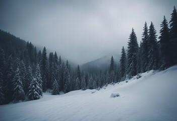 Fototapeta na wymiar Amazing mystical rising fog sky forest snow snowy trees landscape snowscape in black forest