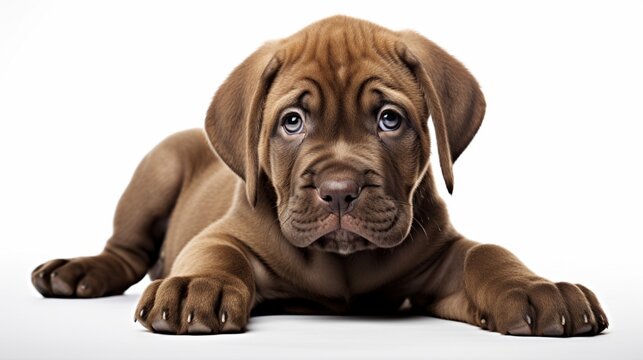 Playful Pup: Capture the playful spirit of a mastiff pup against a clean, white backdrop, showcasing its adorable charm.