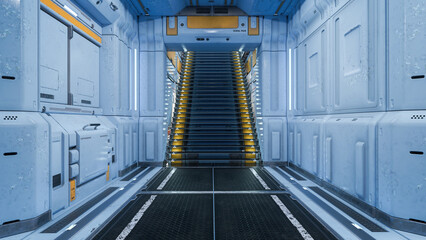 Hallway and staircase in a futuristic science fiction building. 3D illustration. © IG Digital Arts