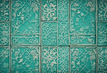 Old aquamarine turquoise vintage shabby damask floral flower patchwork tiles stone concrete cement