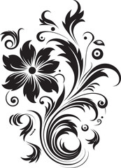 Harmonious Hand Drawn Composition Black Vector Whimsical Floral Design Iconic Logo Element
