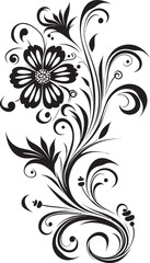 Intricate Floral Scroll Black Icon Design Artisanal Petal Flourish Vector Logo