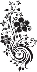 Artisanal Petal Flourish Vector Logo Inky Bloom Sketch Hand Drawn Black Icon
