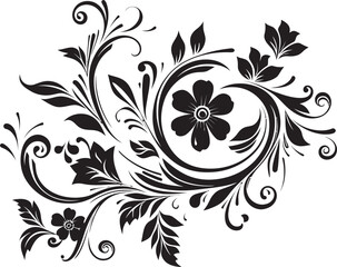 Handcrafted Bloom Black Floral Icon Artistic Vine Swirl Vector Logo Element