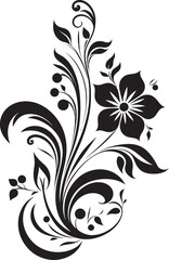 Artisanal Floral Whirl Black Icon Emblem Handcrafted Noir Blooms Vector Logo