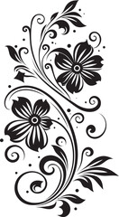 Intricate Noir Blossom Black Design Artistic Floral Vector Hand Drawn Icon