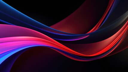 A black background with red, blue, and pink wavy lines