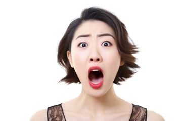 A woman with a surprised look on her face