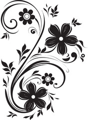 Majestic Hand Drawn Compositions Black Vector Dreamy Floral Designs Iconic Logo Element