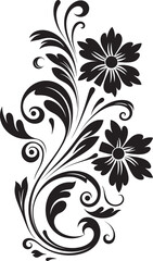 Charming Floral Etchings Black Vector Icon Dynamic Handcrafted Foliage Iconic Logo Symbol