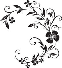 Noir Vine Detail Hand Drawn Black Iconic Emblem Artistic Floral Flow Black Vector Logo Icon
