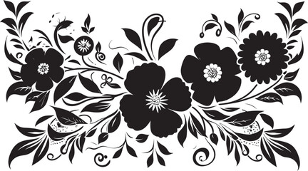 Ink Noir Petal Patterns Black Floral Iconic Accents Vintage Floral Touches Invitation Card Vector Embellishments