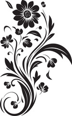 Inky Noir Blooms Hand Drawn Vector Logo Icon Artistic Floral Scrolls Black Vector Design Element