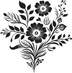 Sleek Botanical Sketch Hand Drawn Black Icon Vintage Floral Intricacies Handcrafted Black Emblem