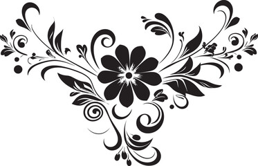 Vintage Floral Intricacies Handcrafted Black Emblem Noir Petal Beauty Hand Rendered Vector Logo Design
