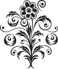Sleek Floral Outlines Black Iconic Logo Element Organic Noir Blossoms Hand Rendered Vector Design