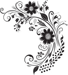 Noir Blossom Cascade Hand Rendered Iconic Vector Artistic Hand Drawn Petals Black Vector Emblem