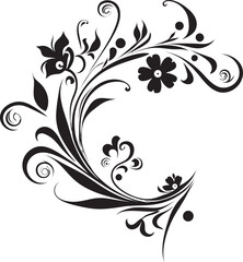 Dynamic Noir Blooms Black Vector Logo Element Intricate Floral Sketches Hand Rendered Iconic Emblem