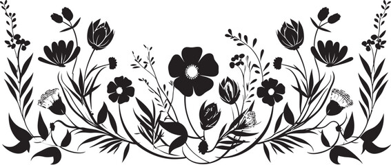 Intricate Petal Compositions Black Ornate Emblem Designs Whimsical Noir Blossom Impressions Invitation Card Icons