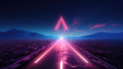 A long road with neon lines going through it - obrazy, fototapety, plakaty