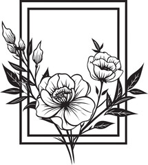 Simple Vector Blooms Hand Drawn Black Icon Elegant Floral Sketch Iconic Black Vector