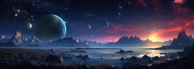 Alien Planet - A Fantasy Landscape with blue skies and clouds