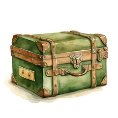 A watercolor painting of a green suitcase
