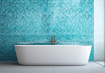 Blue light ceramic checkered wall and mosaic floor tile background in bathroom