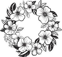 Artistic Wreath Detail Elegant Vector Logo Element Minimalist Wedding Florals Black Iconic Emblem