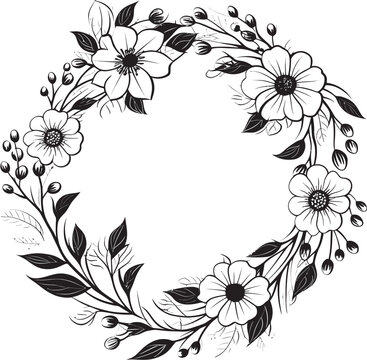 Elegant Wedding Bloom Vector Black Emblem Graceful Wreath Sketch Artistic Black Logo Icon