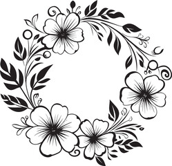 Elegant Wedding Wreath Artistic Vector Icon Design Graceful Floral Sketch Black Wreath Emblem
