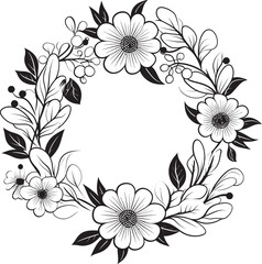 Modern Wedding Bouquet Black Floral Icon Design Artistic Wreath Detail Elegant Vector Logo Element