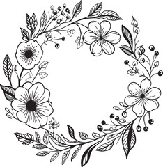 Whimsical Floral Arrangement Vector Wedding Emblem Modern Wedding Bouquet Black Floral Icon Design