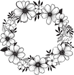Elegant Wedding Bloom Black Vector Floral Emblem Graceful Wreath Sketch Artistic Black Logo Icon