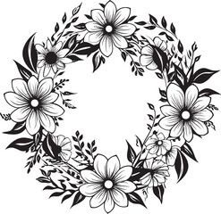 Artistic Wreath Detail Elegant Vector Logo Element Minimalist Wedding Florals Black Iconic Emblem