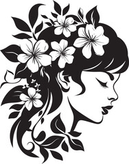 Modern Floral Grace Black Woman Icon Design Artistic Blossom Contours Elegant Vector Lady