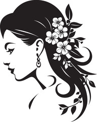 Chic Blooms Persona Woman Vector Design Clean Floral Beauty Black Hand Drawn Icon