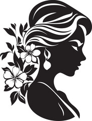 Graceful Floral Silhouette Black Face Emblem Chic Blooms Persona Woman Vector Design