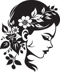 Graceful Floral Silhouette Black Face Emblem Chic Blooms Persona Woman Vector Design