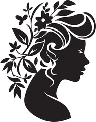 Elegant Botanical Glamour Vector Woman Icon Graceful Floral Silhouette Black Face Emblem