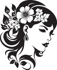 Chic Blooms Persona Woman Vector Design Clean Floral Beauty Black Hand Drawn Icon