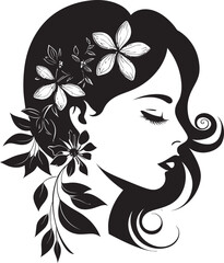 Minimalist Floral Radiance Black Woman Icon Sophisticated Bloom Aura Handcrafted Emblem