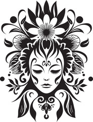 Graceful Petal Portrait Artistic Woman Icon Chic Floral Elegance Black Vector Design