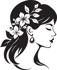Modern Flower Portrait Black Woman Emblem Artistic Blossom Essence Elegant Vector Face