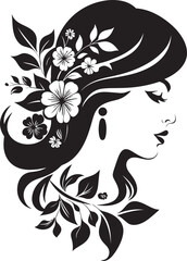 Modern Flower Portrait Black Woman Emblem Artistic Blossom Essence Elegant Vector Face