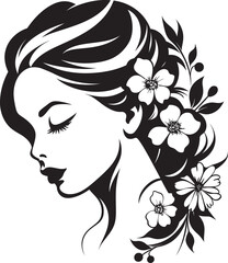 Clean Floral Beauty Black Hand Drawn Icon Whimsical Feminine Radiance Vector Face